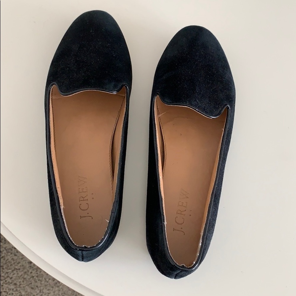 Jcrew black suede flats, size 6